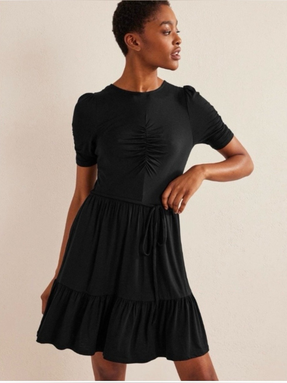 Boden Ruched Front Black Jersey Dress size 6